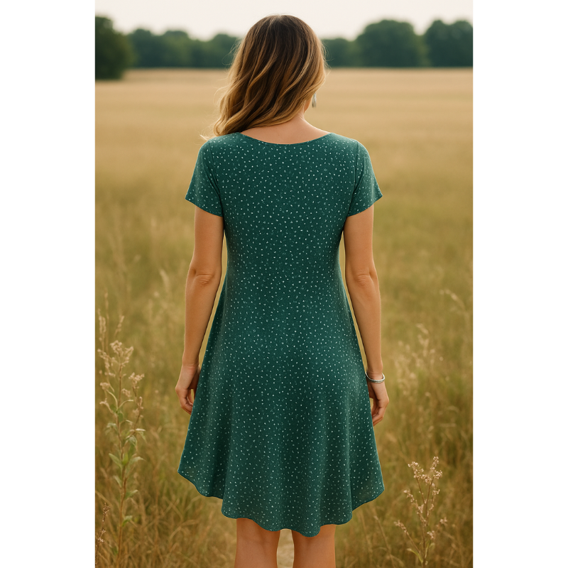 Women's Round Neck Short Sleeve Summer Dress | Midi