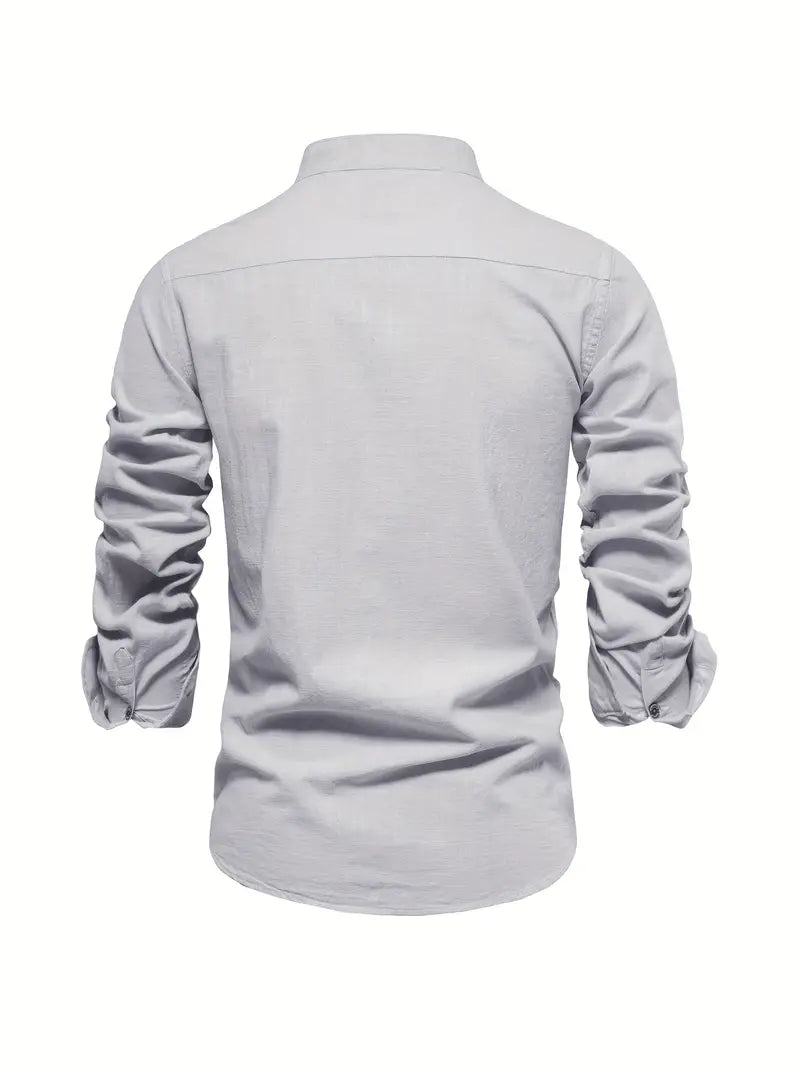 Men's Stand Collar Casual Shirt | Long Sleeve