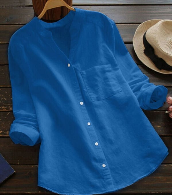 Women's Summer Button-Down Linen Blouse | with Breast Pocket