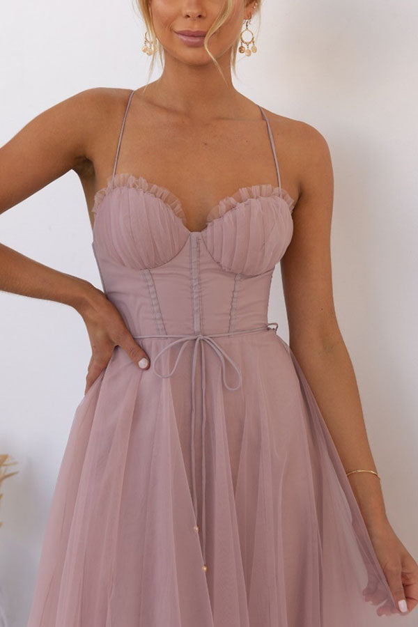 Party Corset Midi Dress | Tulle Skirt
