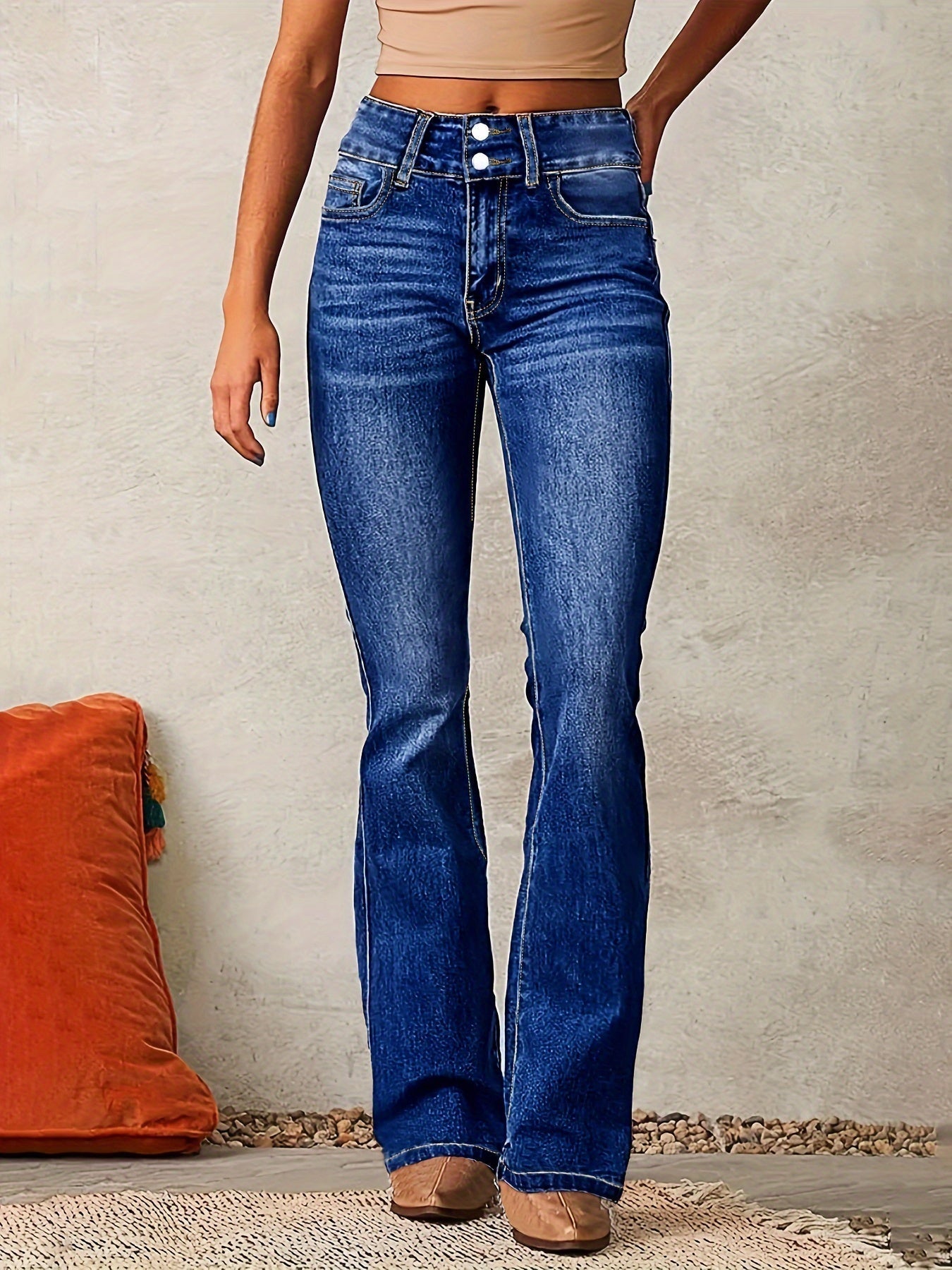 Women's High-Waisted Flared Jeans | Double Button Closure