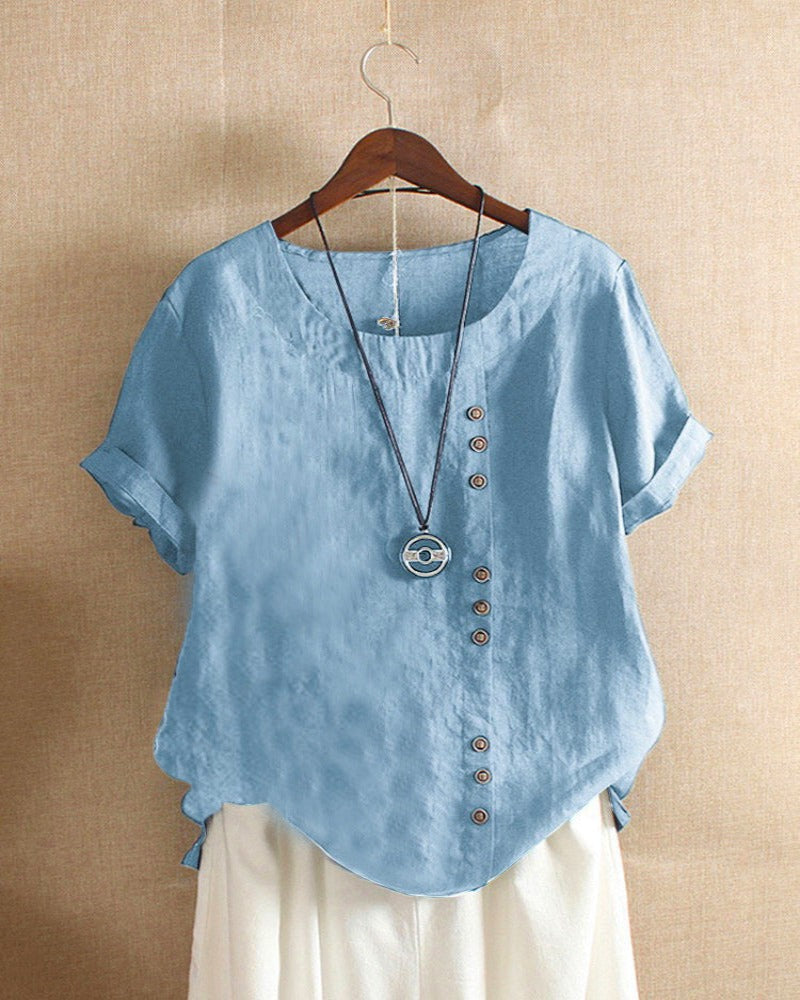 Women’s Summer Casual Linen Blouse | Short Sleeve