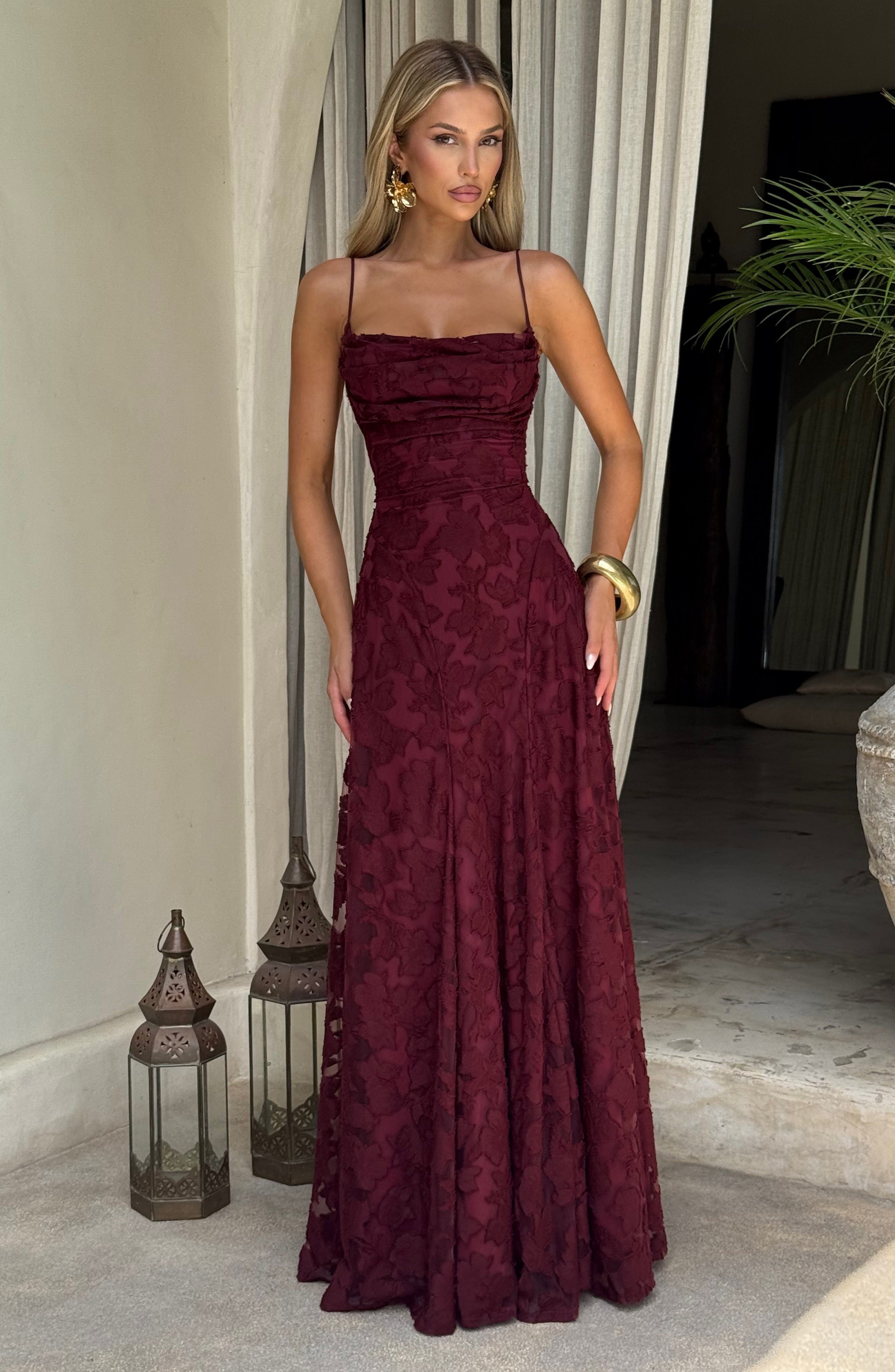Women's Spaghetti Strap Wedding Guest Dress | Maxi