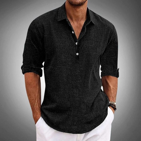 Men's Casual Half Placket Polo Shirt | Long Sleeve