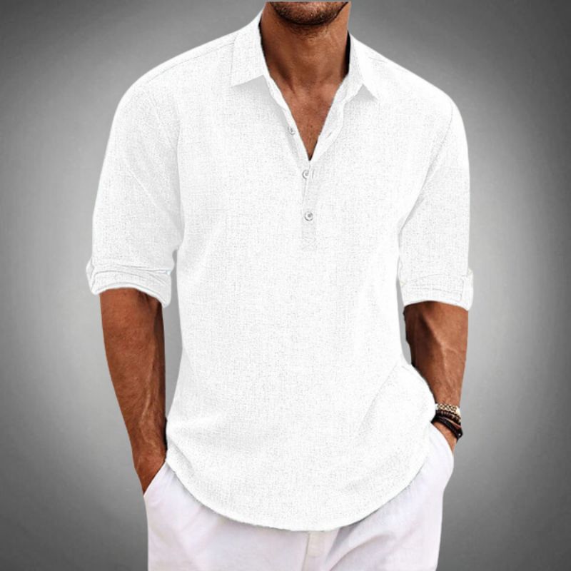Men's Casual Half Placket Polo Shirt | Long Sleeve