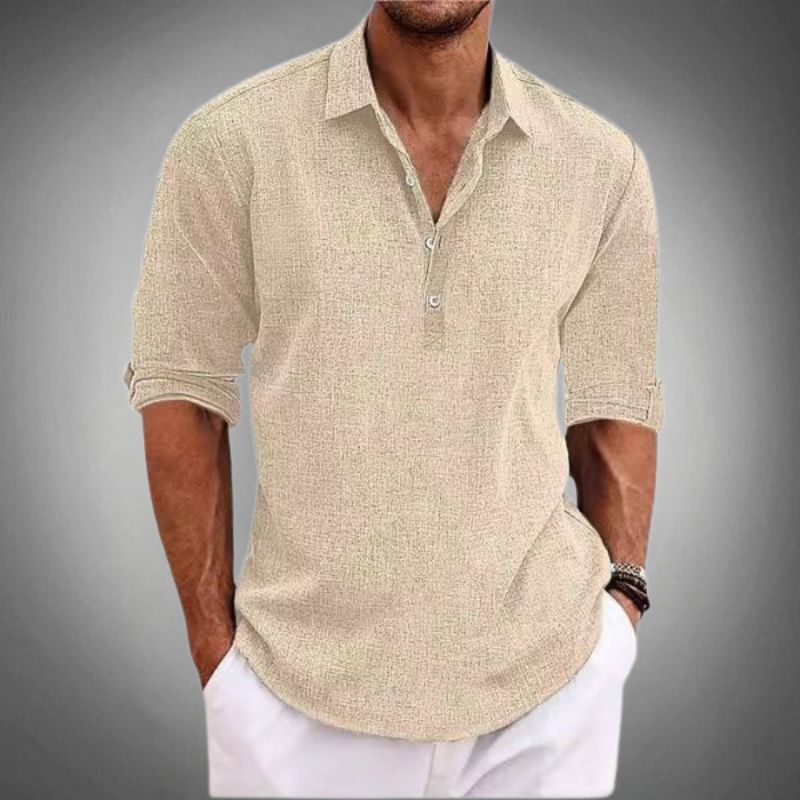 Men's Casual Half Placket Polo Shirt | Long Sleeve