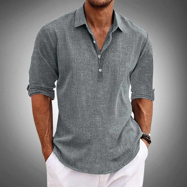 Men's Casual Half Placket Polo Shirt | Long Sleeve