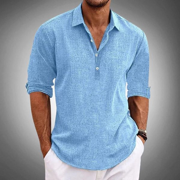 Men's Casual Half Placket Polo Shirt | Long Sleeve
