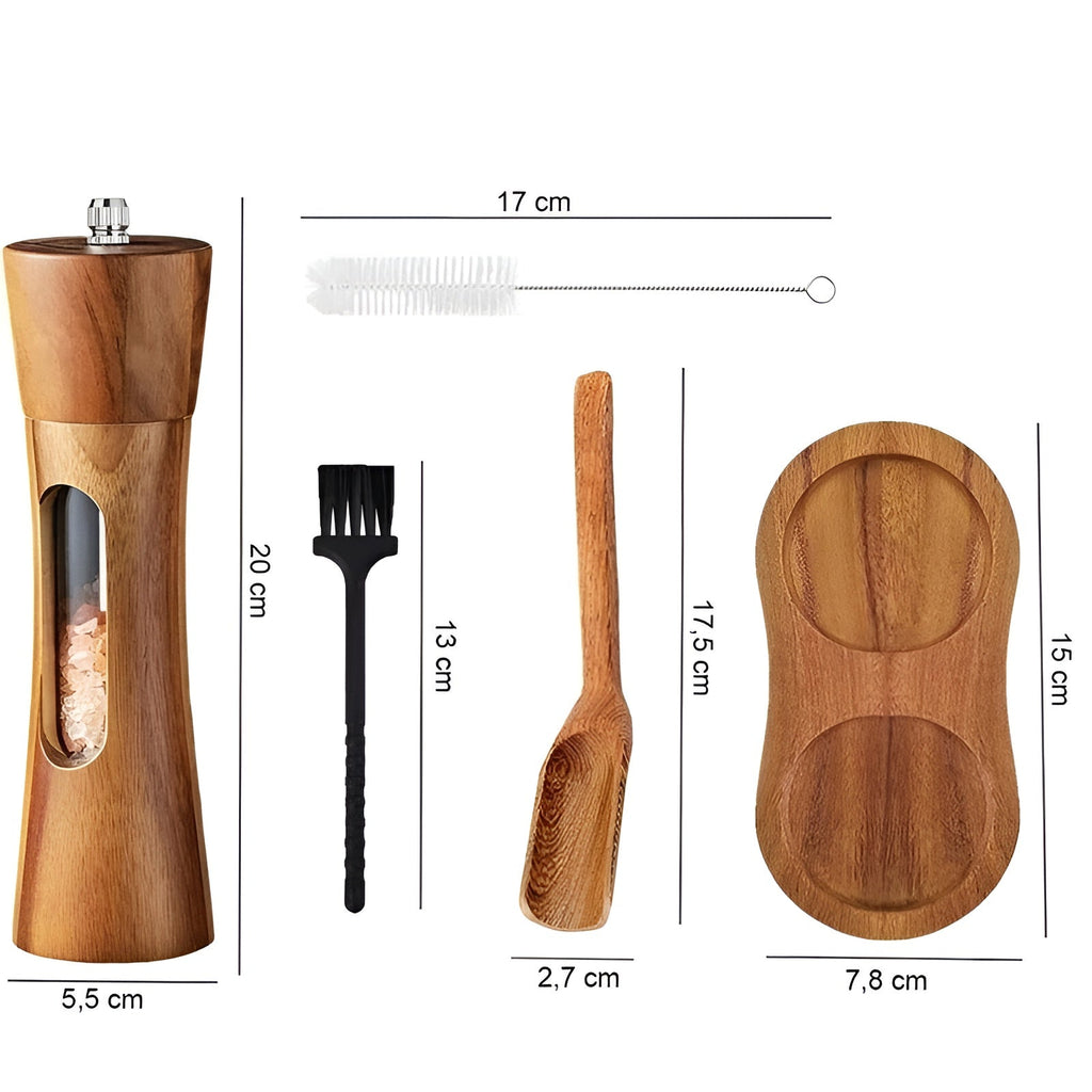Set of 2 Wooden Salt and Pepper Mills with Acrylic Window