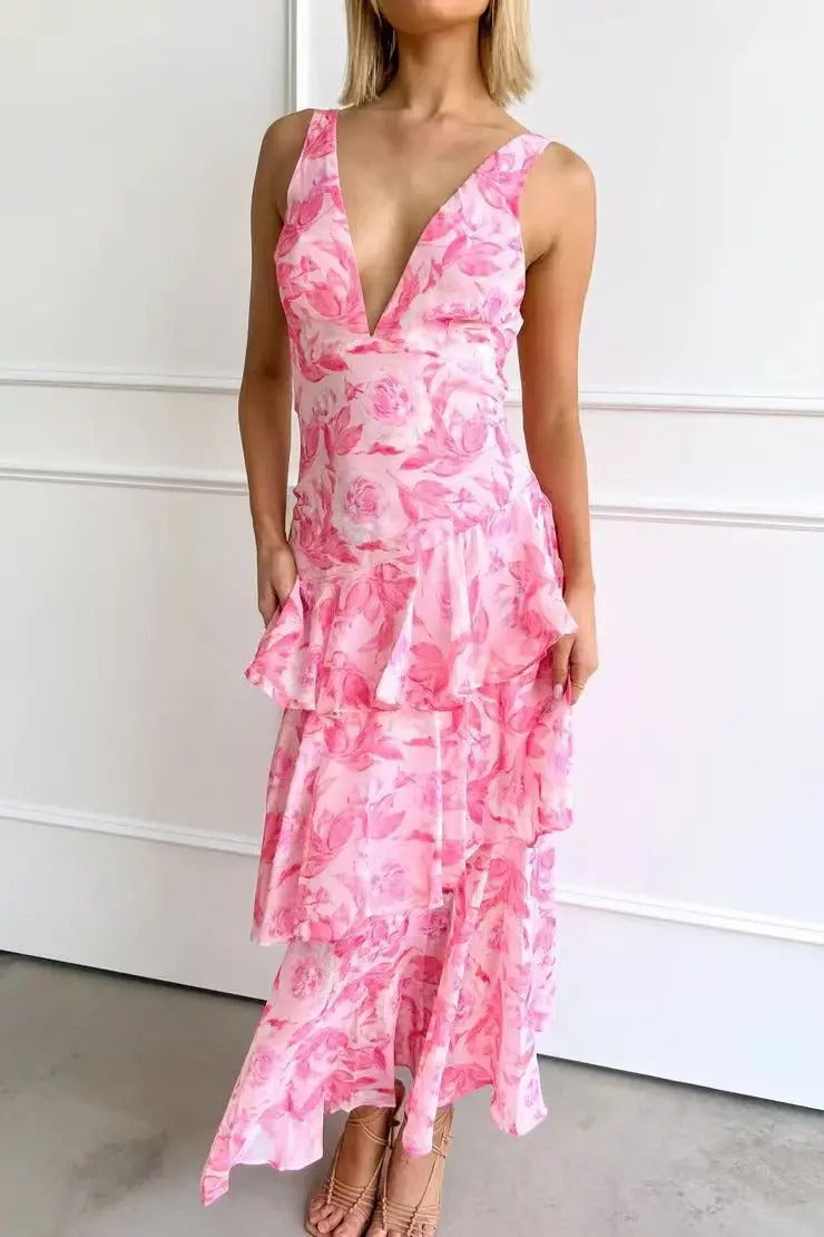 Women's V-Neck Ruffled Summer Dress | Maxi