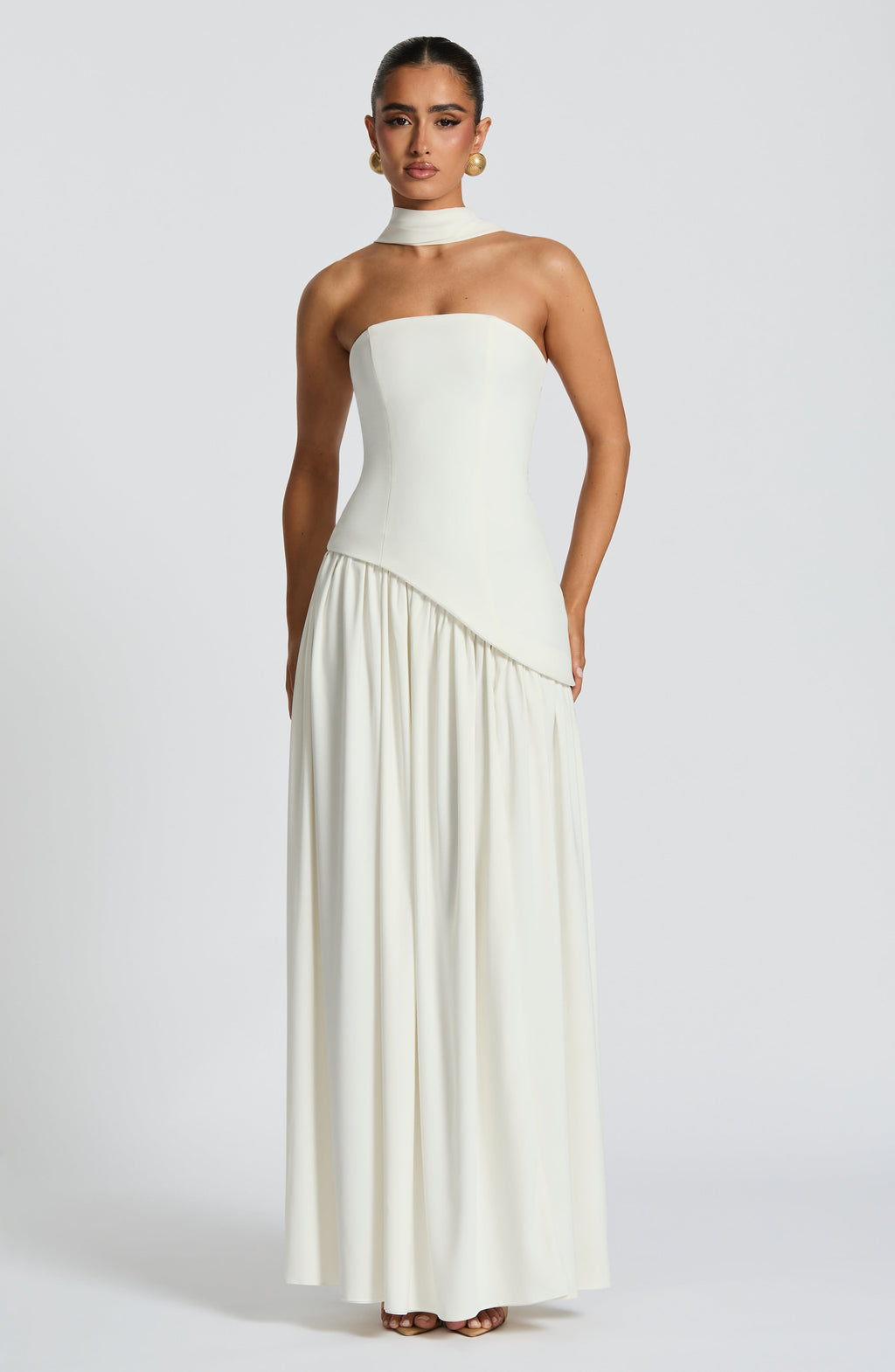 White Strapless Maxi Dress with Side Slit for Women - Maddalena