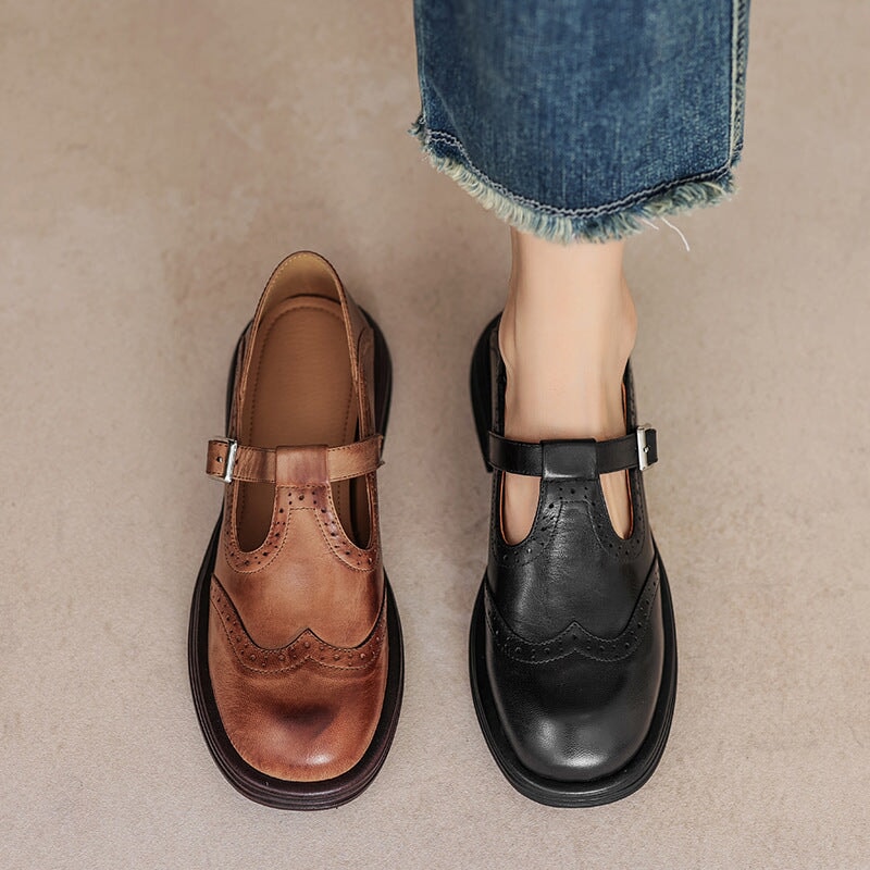 Women's Mary Jane Shoes with T-Strap | Wingtip