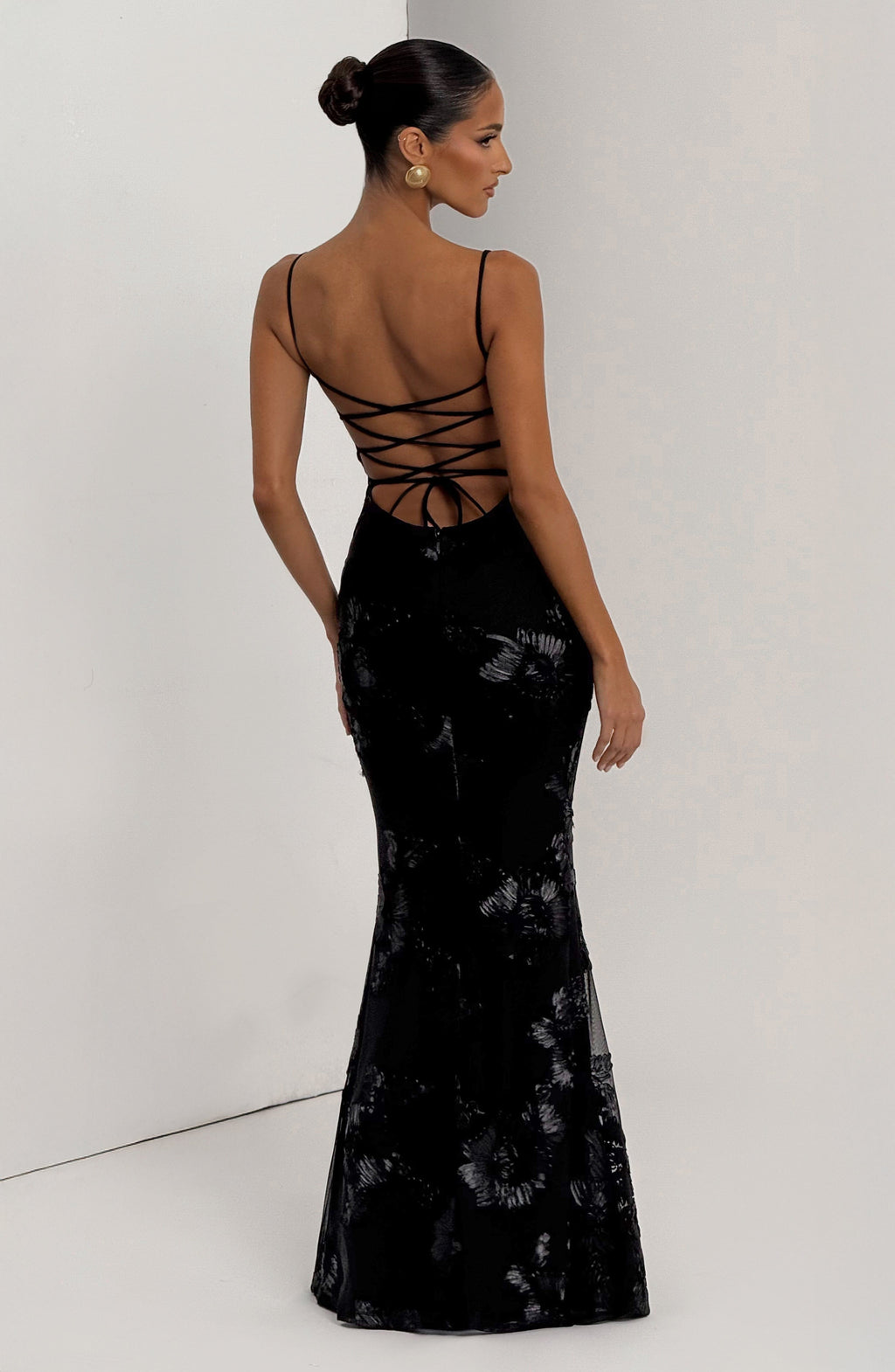 Black Floral Maxi Dress with Spaghetti Straps for Women - Romina