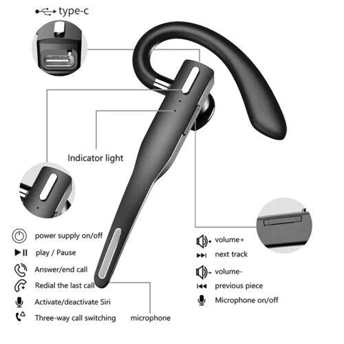 Dual Mic Wireless Bluetooth 5.1 Noise Cancelling Trucker Headset/Earpiece