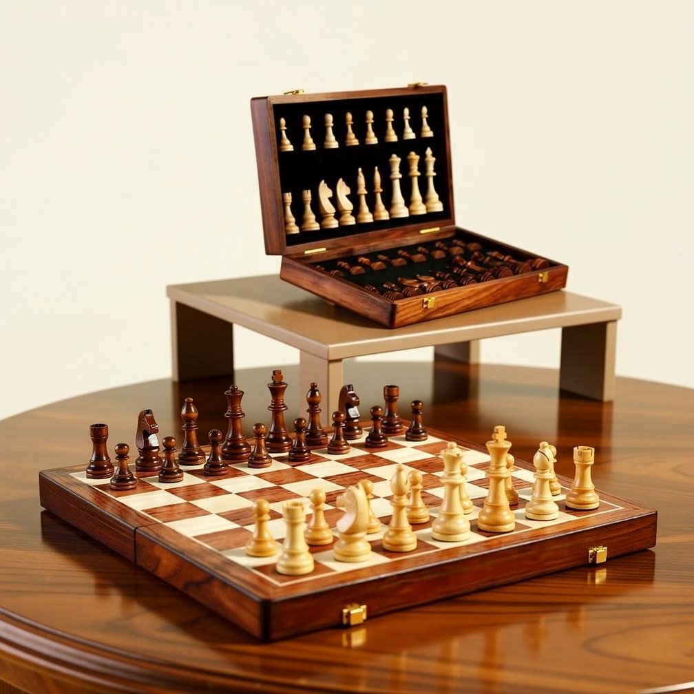 Wooden Chess Set | Chess Board with Pieces | Foldable & Portable