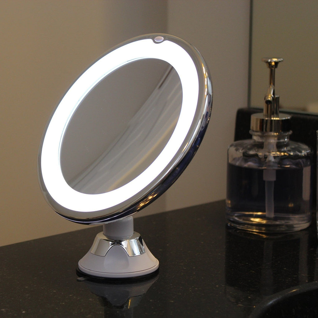 Illuminated LED Round Makeup Mirror with Light and 10x Magnification