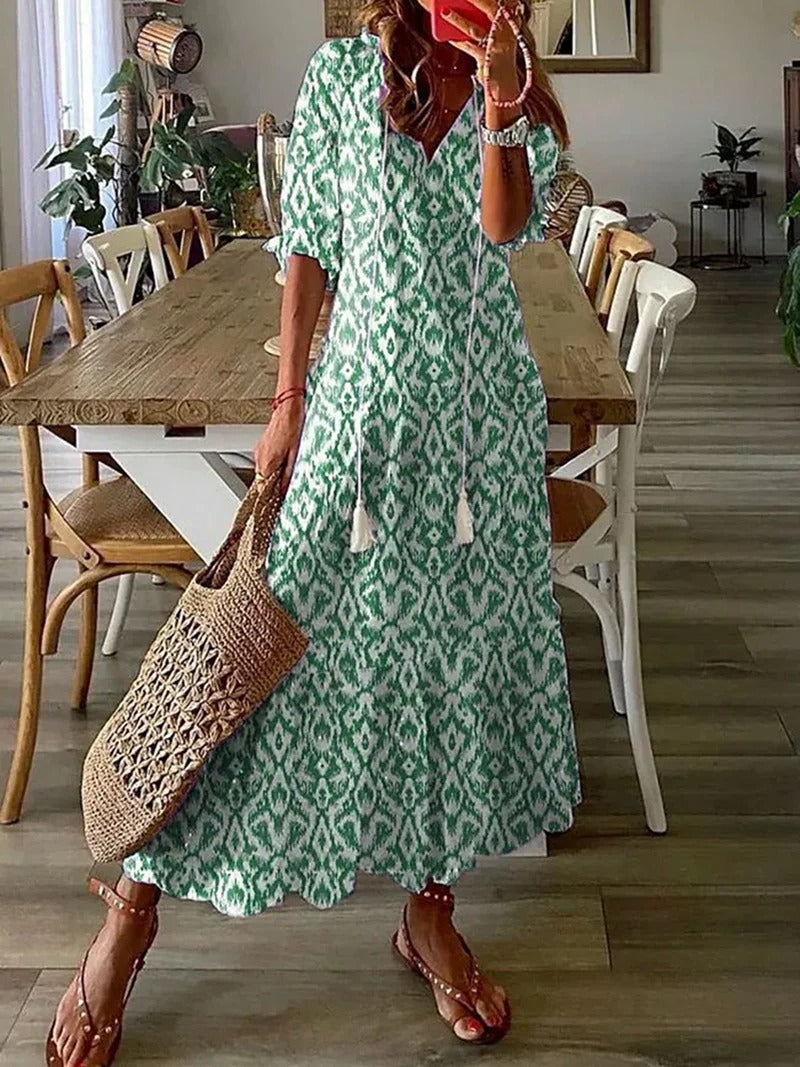 Women's Short Sleeve V-Neck Bohemian Summer Dress | Maxi