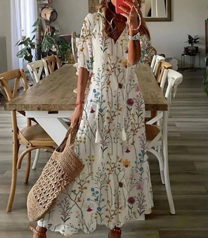 Women's Short Sleeve V-Neck Bohemian Summer Dress | Maxi