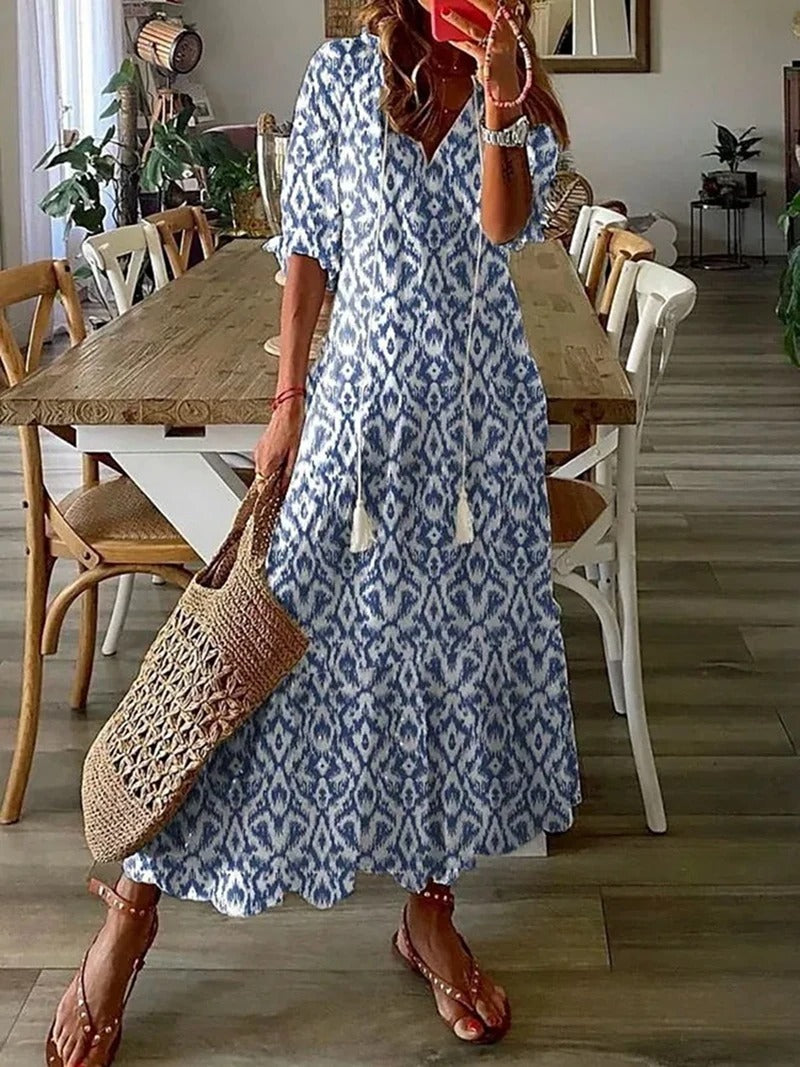 Women's Short Sleeve V-Neck Bohemian Summer Dress | Maxi