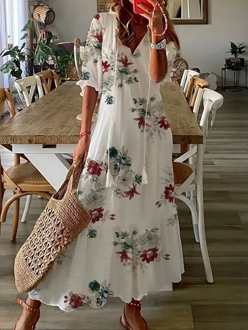 Women's Short Sleeve V-Neck Bohemian Summer Dress | Maxi