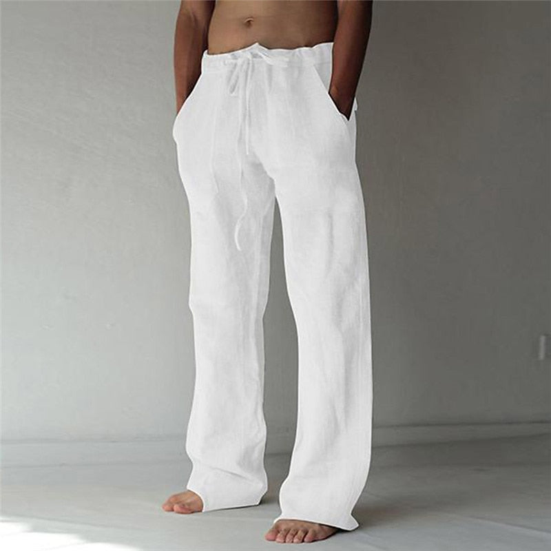 Men's Summer Long Linen Pants | with Drawstring